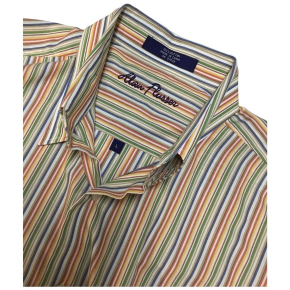 Alan Flusser Men’s Button Down Striped Cotton Long Sleeve Pocket L - Picture 7 of 8